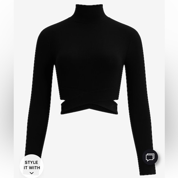 Express Ribbed Mock Neck Long Sleeve Cutout Cropped Tee - Picture 2 of 3